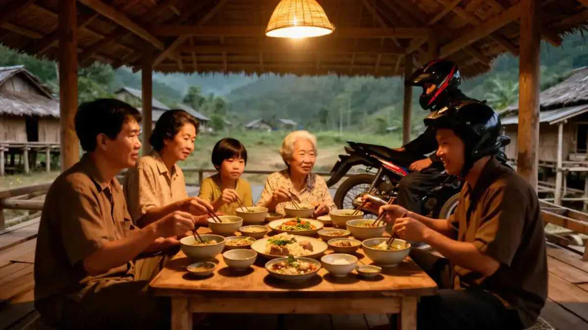 Dinner at a stilt house homestay