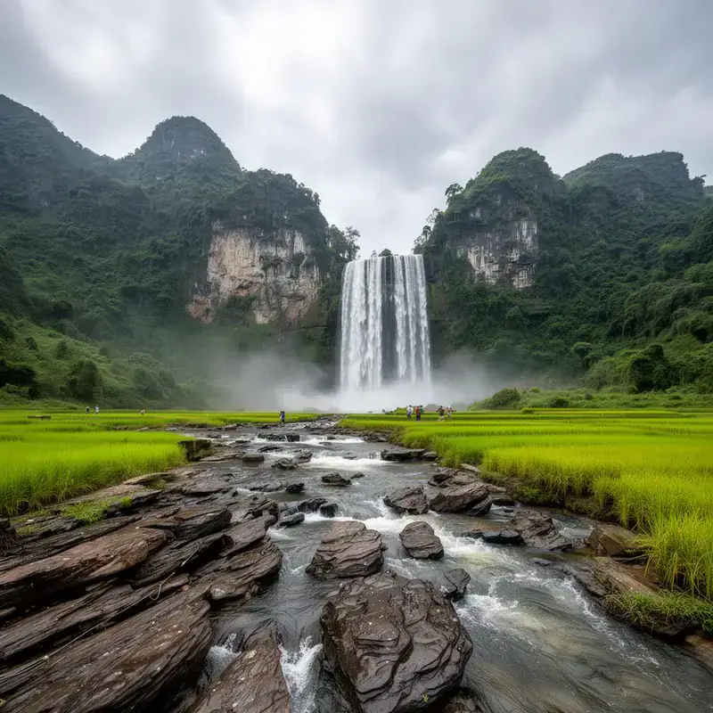 Ban Gioc waterfall and limestone fields in Cao Bang
